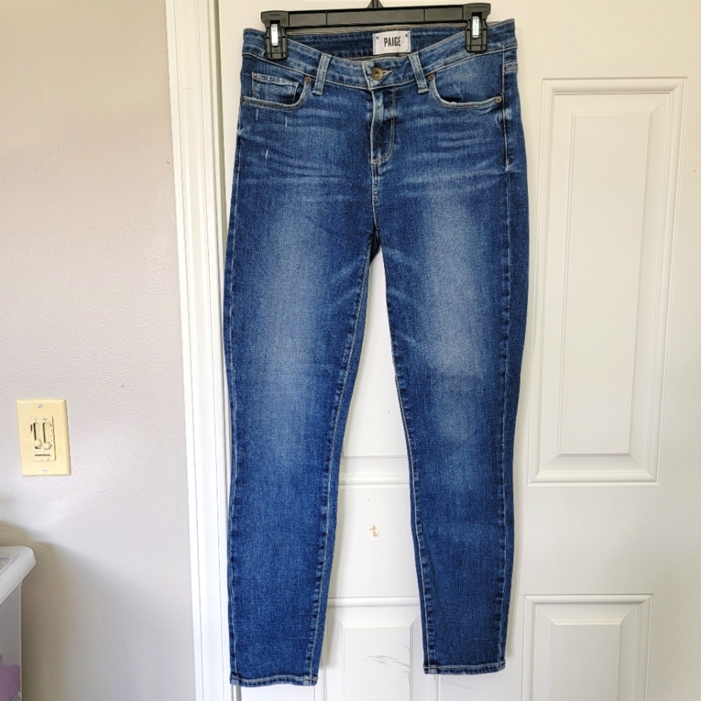 PAIGE Verdugo Ankle Denim Jeans Medium Wash Logo Pockets Size 28